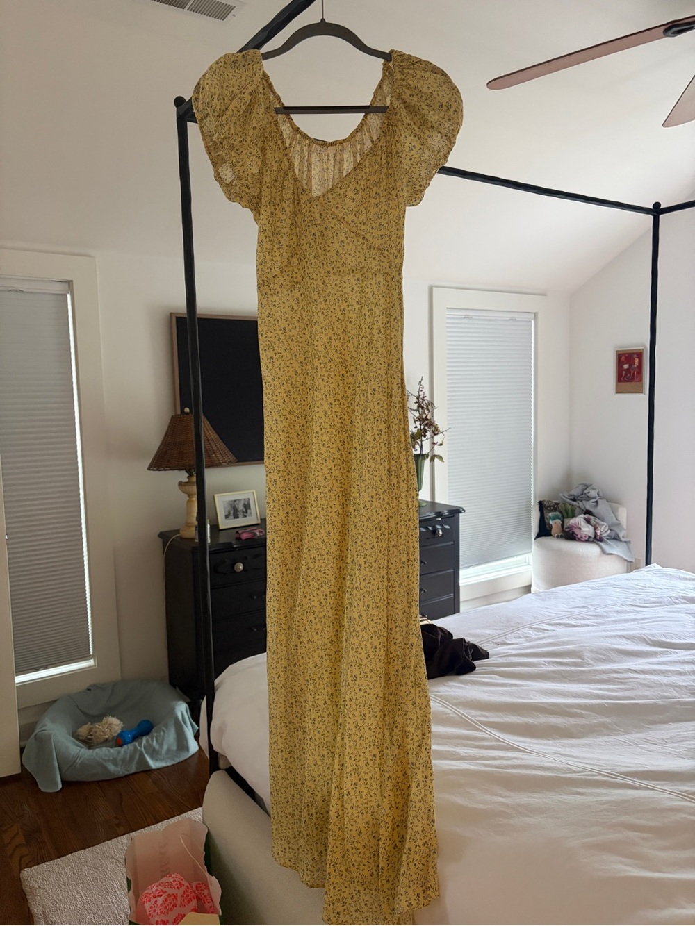 DOEN Yellow Floral Maxi Dress - Feminine Puff Sleeve